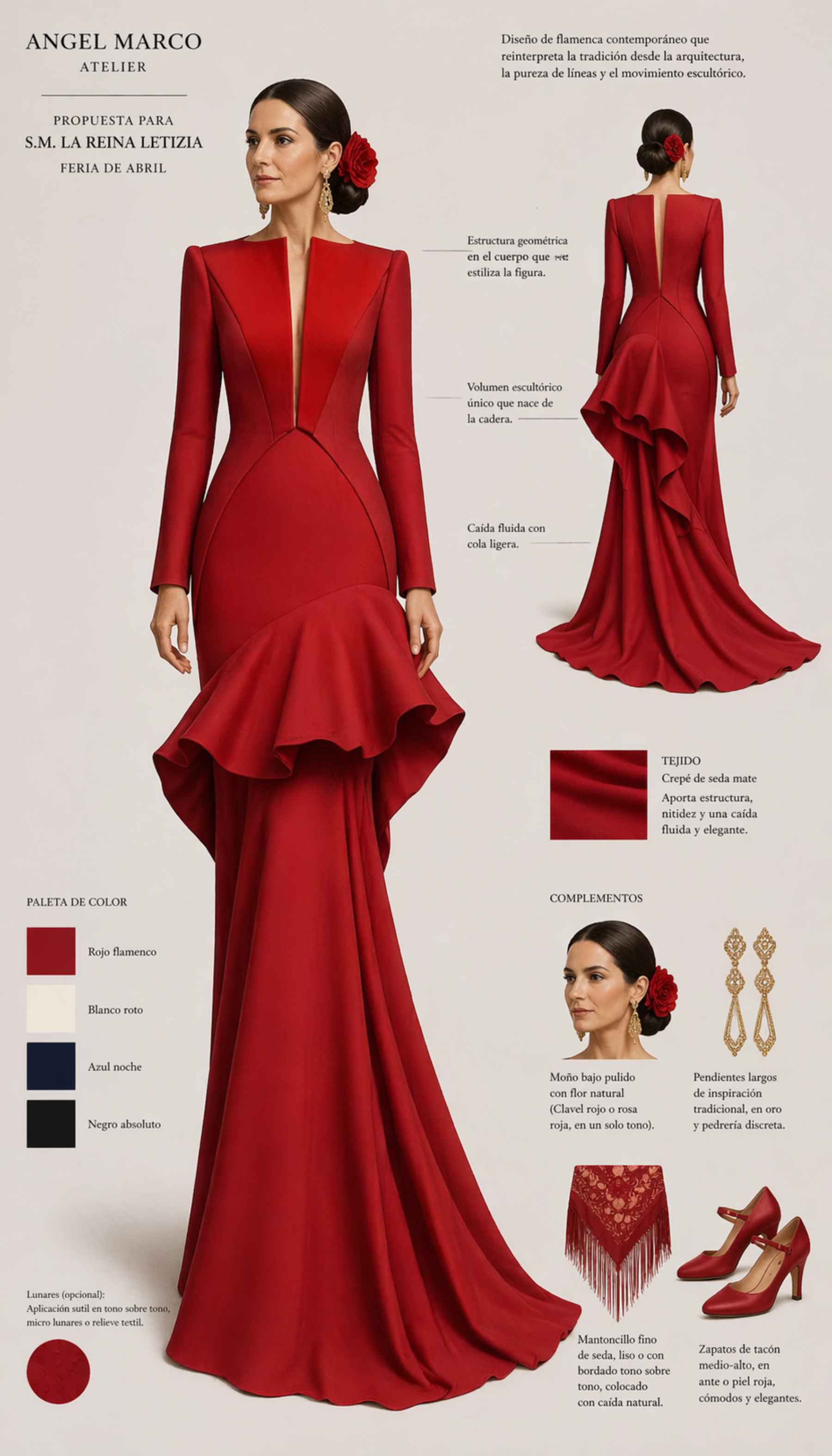 Propuesta de vestido de flamenca para la Reina Letizia. (Foto: &Aacute;ngel Marco / IA)