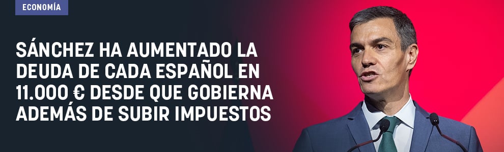 Sánchez ha aumentado la deuda de cada español en 11.000 € desde que gobierna además de subir impuestos
