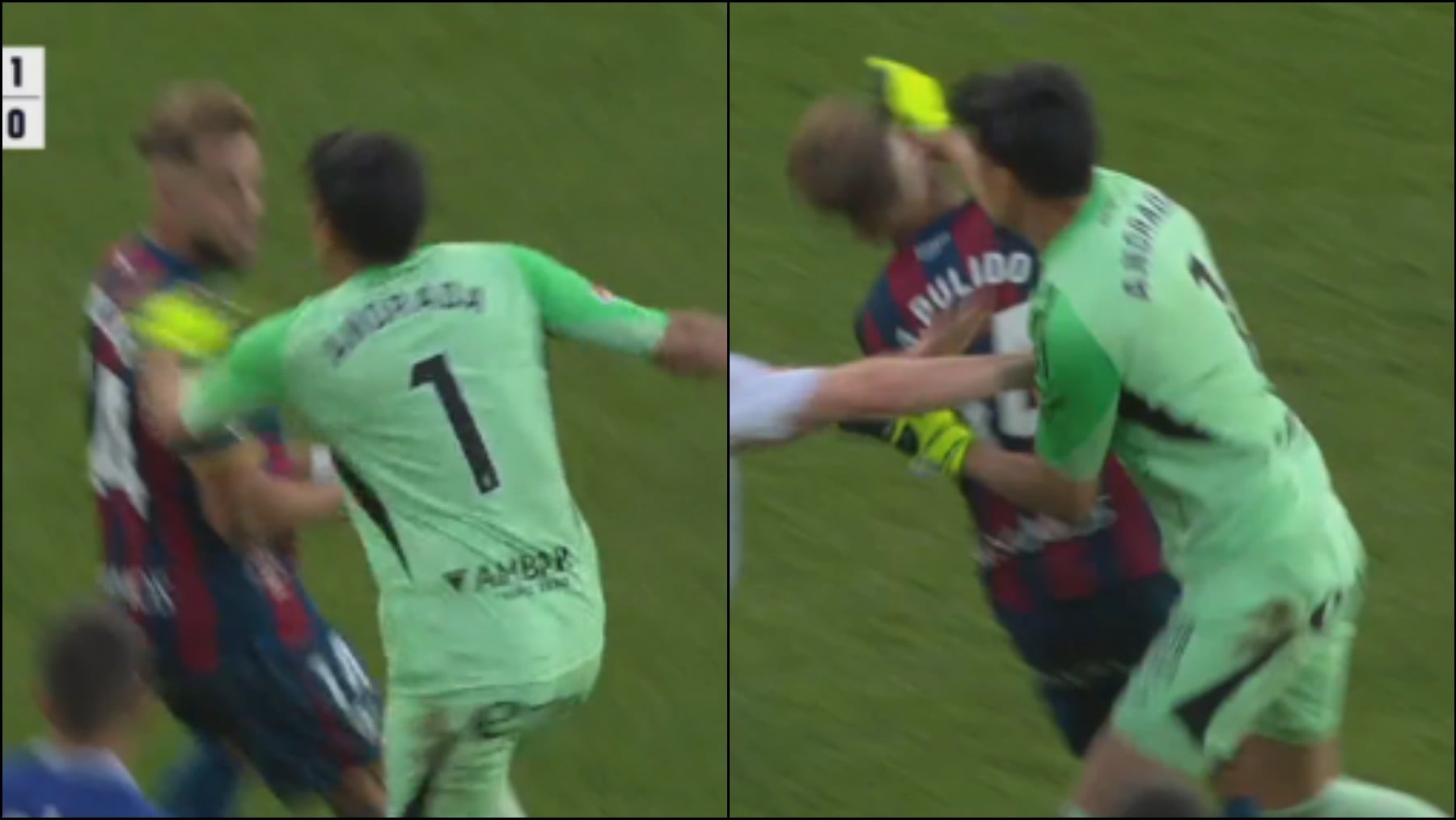 Tremenda agresión del portero del Zaragoza a un jugador del Huesca: puñetazo brutal en toda la cara