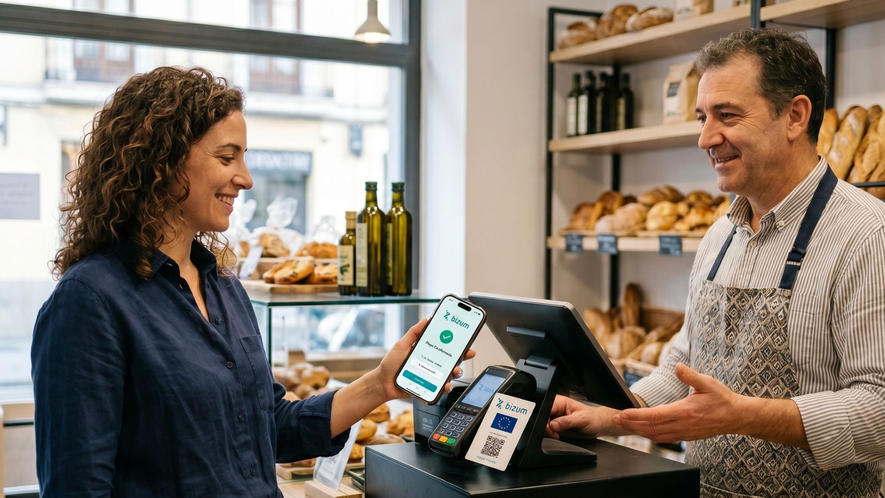 Pago en tiendas con Bizum. Imagen generada con IA.