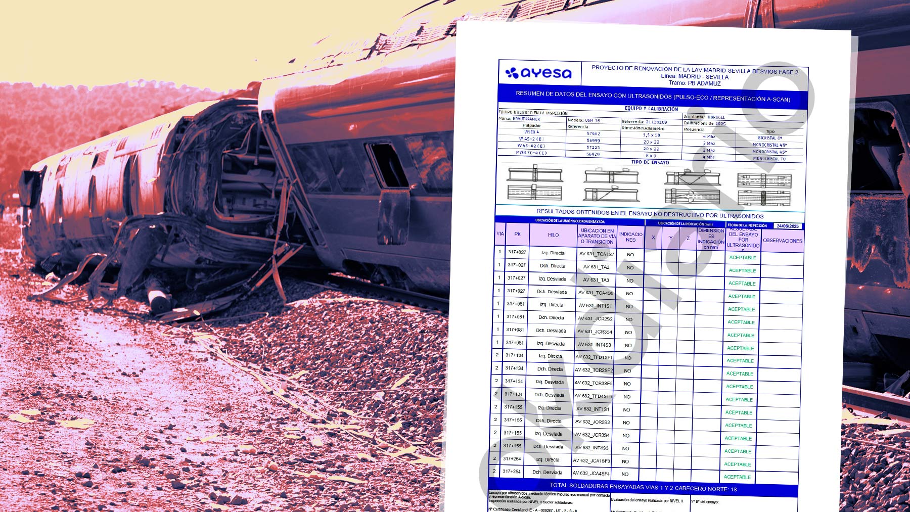 Adif revisó 36 soldaduras de Adamuz por segunda vez pero no la del punto donde se rompió la vía