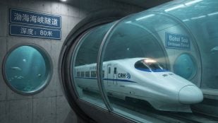 Tren bajo el mar de Bohai. Imagen generada con IA.