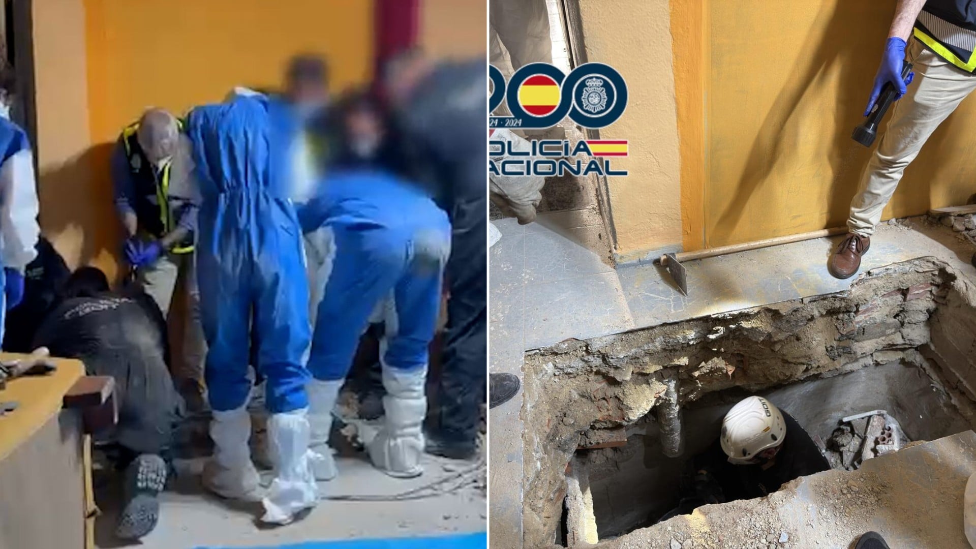 Las imágenes del hallazgo del testigo del crimen de la CAM: enterrado bajo el salón de la casa de los detenidos