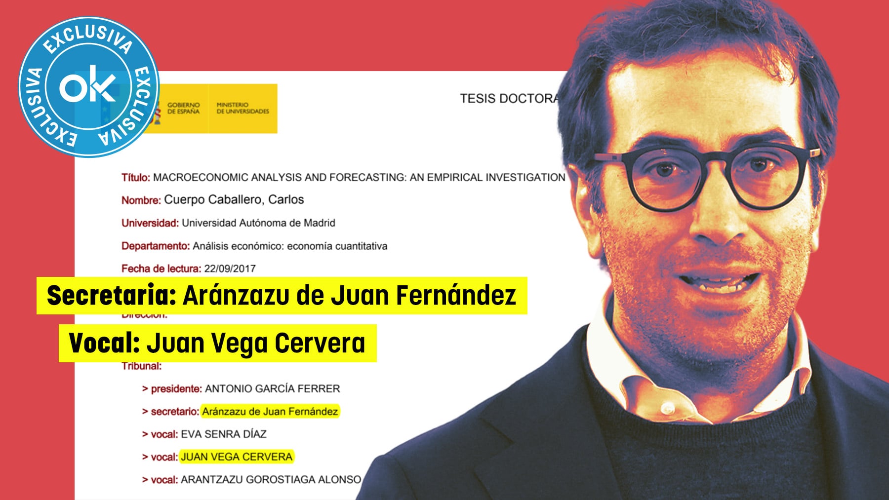 Cuerpo incluyó en los agradecimientos de su tesis autoplagiada a dos de los cinco miembros que luego la evaluaron