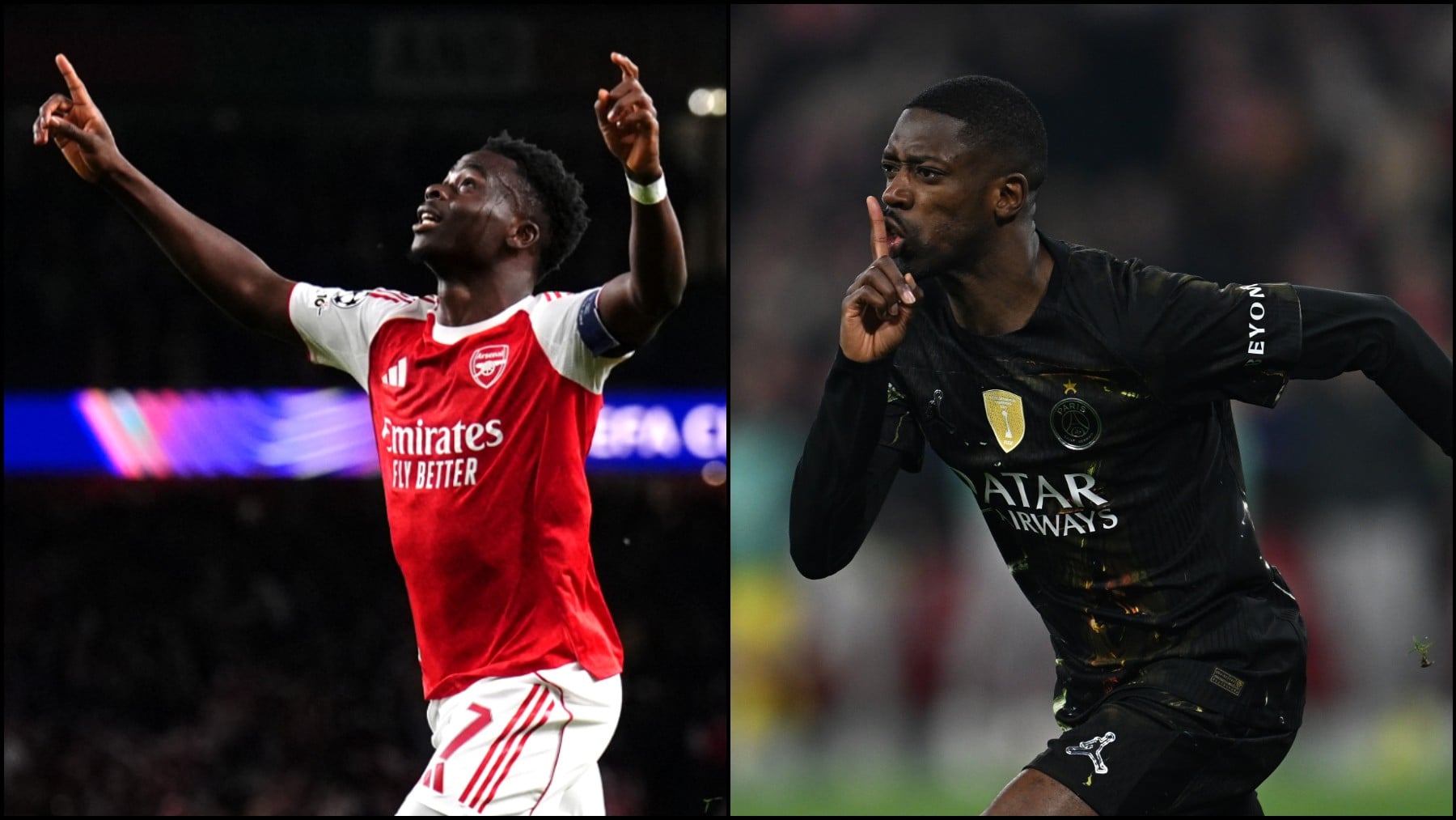 Saka y Dembélé celebran sus goles en semifinales. (EP)