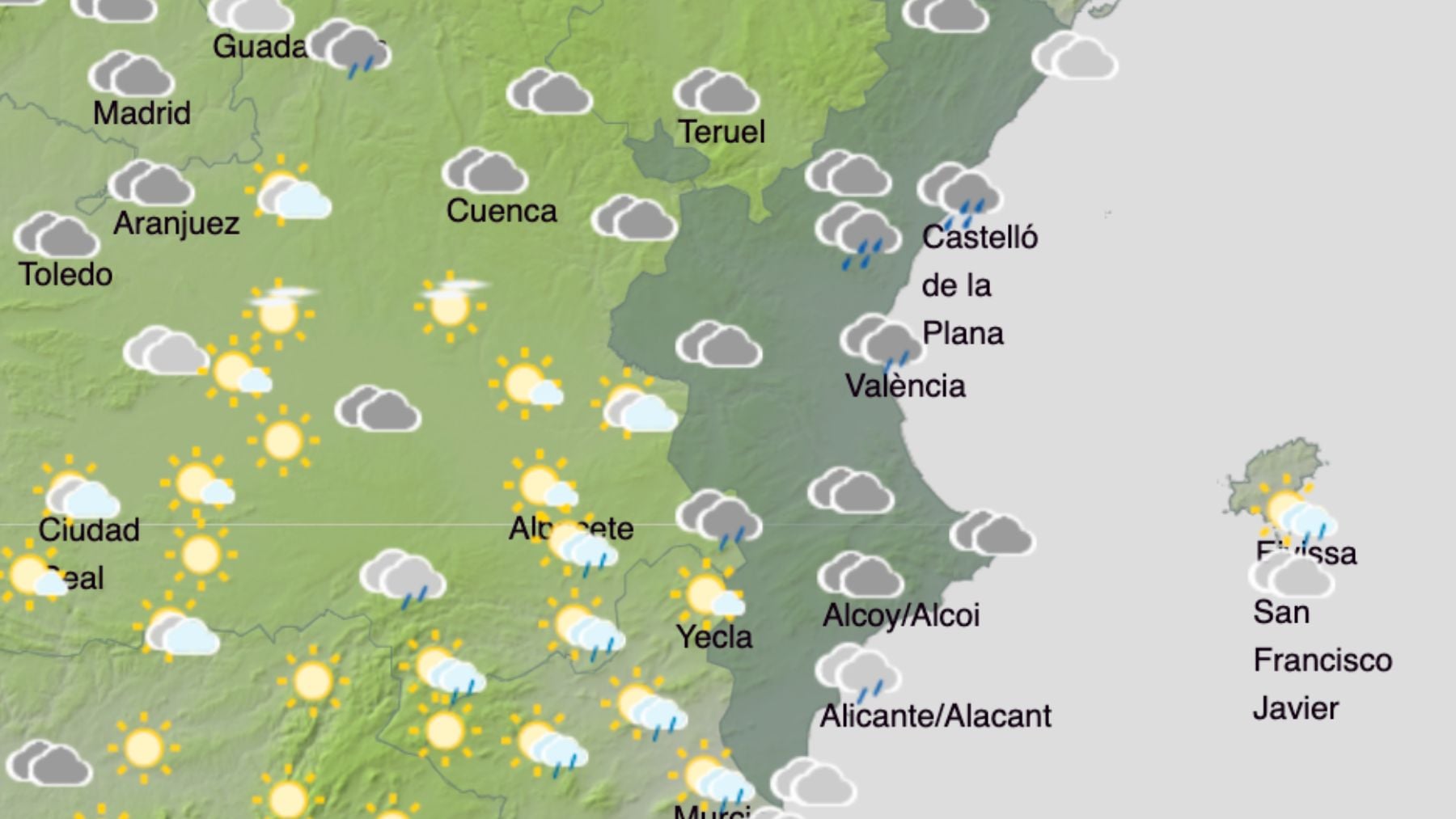 El mapa del tiempo en la Comunidad Valenciana. (Foto: AEMET)