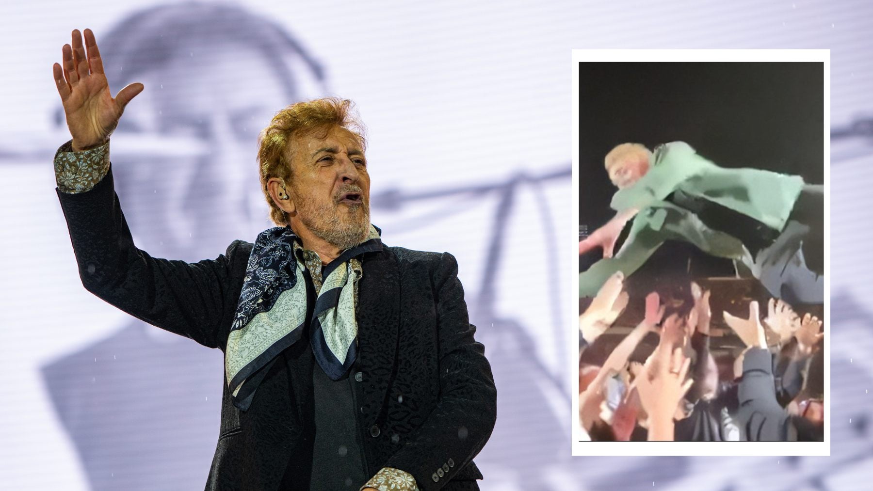 Manolo García se lanza al público como en los 90 y termina por los suelos: ¡Que se va a tirar!