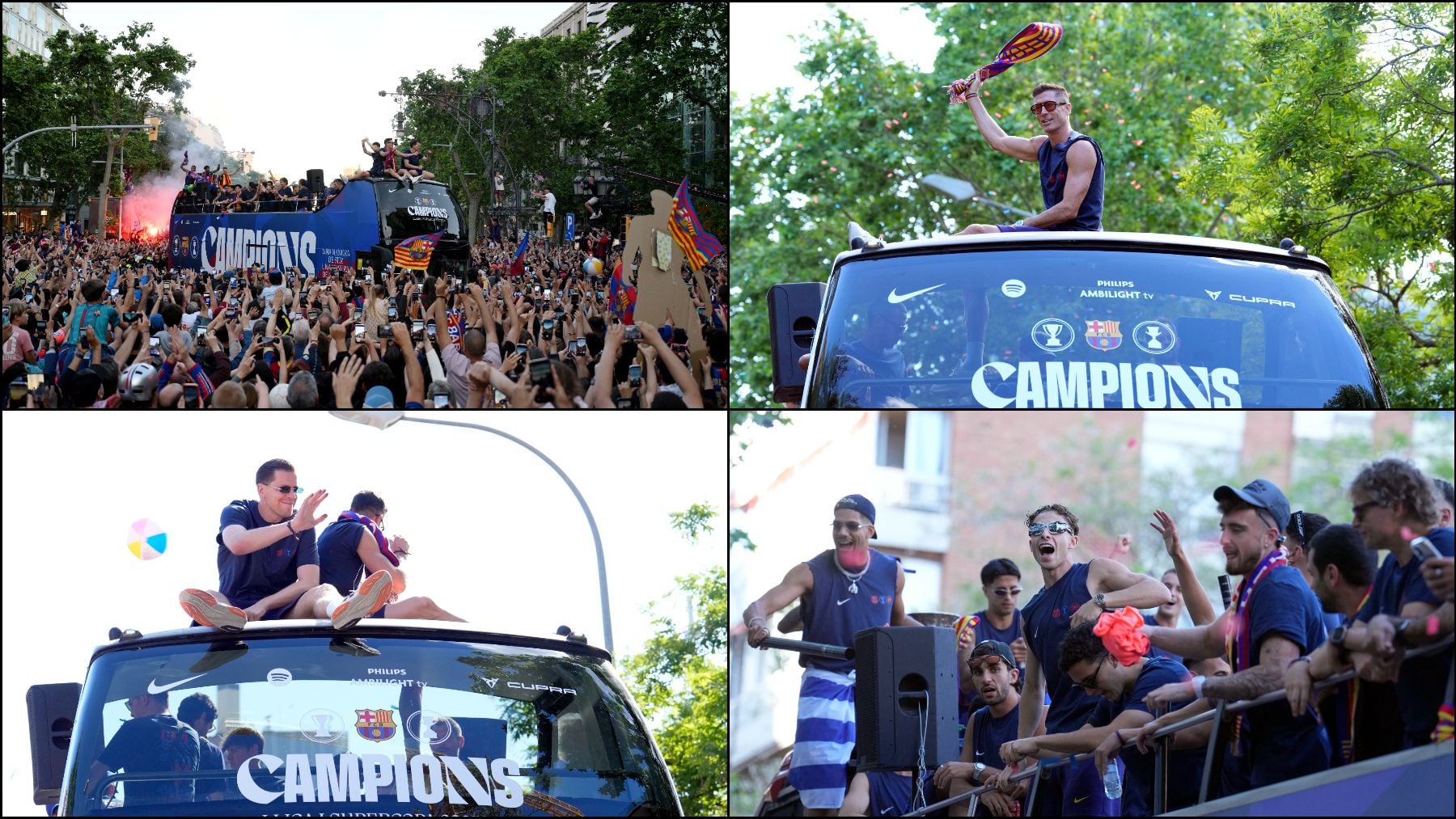 Así fue la rúa del Barcelona tras ganar la Liga: Lewandowski desatado, Szczesny fumando, balones de playa...