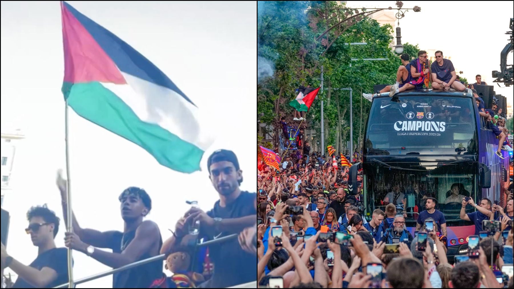 Rufián aplaude a Lamine Yamal por ondear la bandera de Palestina en la rúa del Barcelona