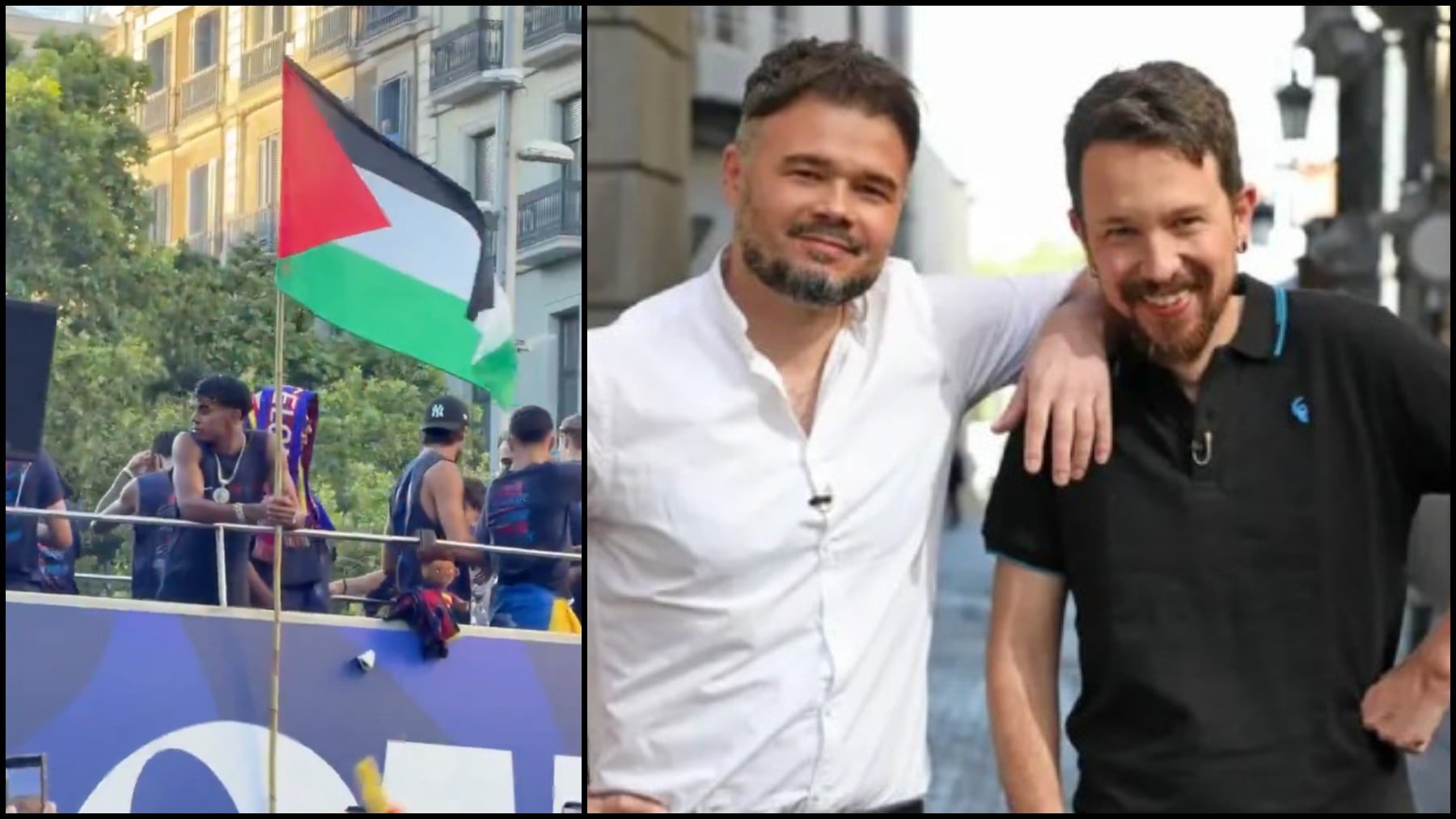 Iglesias, Évole, Rufián... la izquierda radical se lanza a captar a Lamine tras ondear la bandera de Palestina