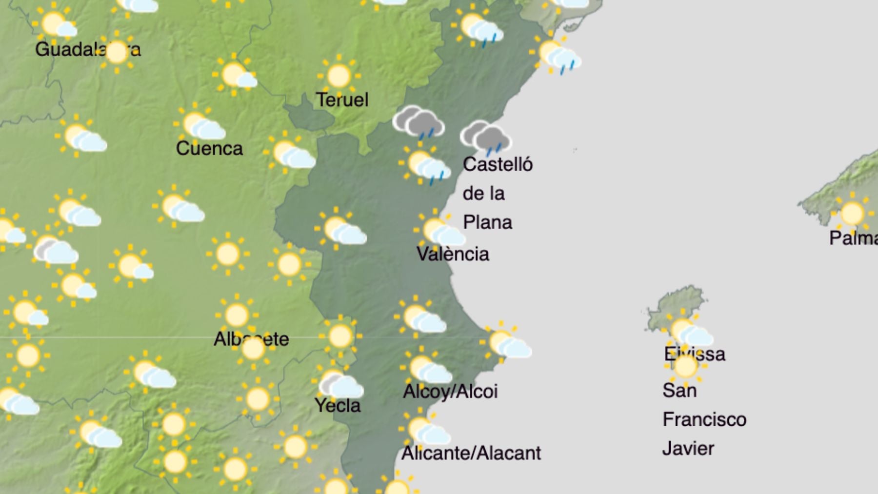 La AEMET avisa por fuertes rachas de viento y lluvias en la Comunidad Valenciana