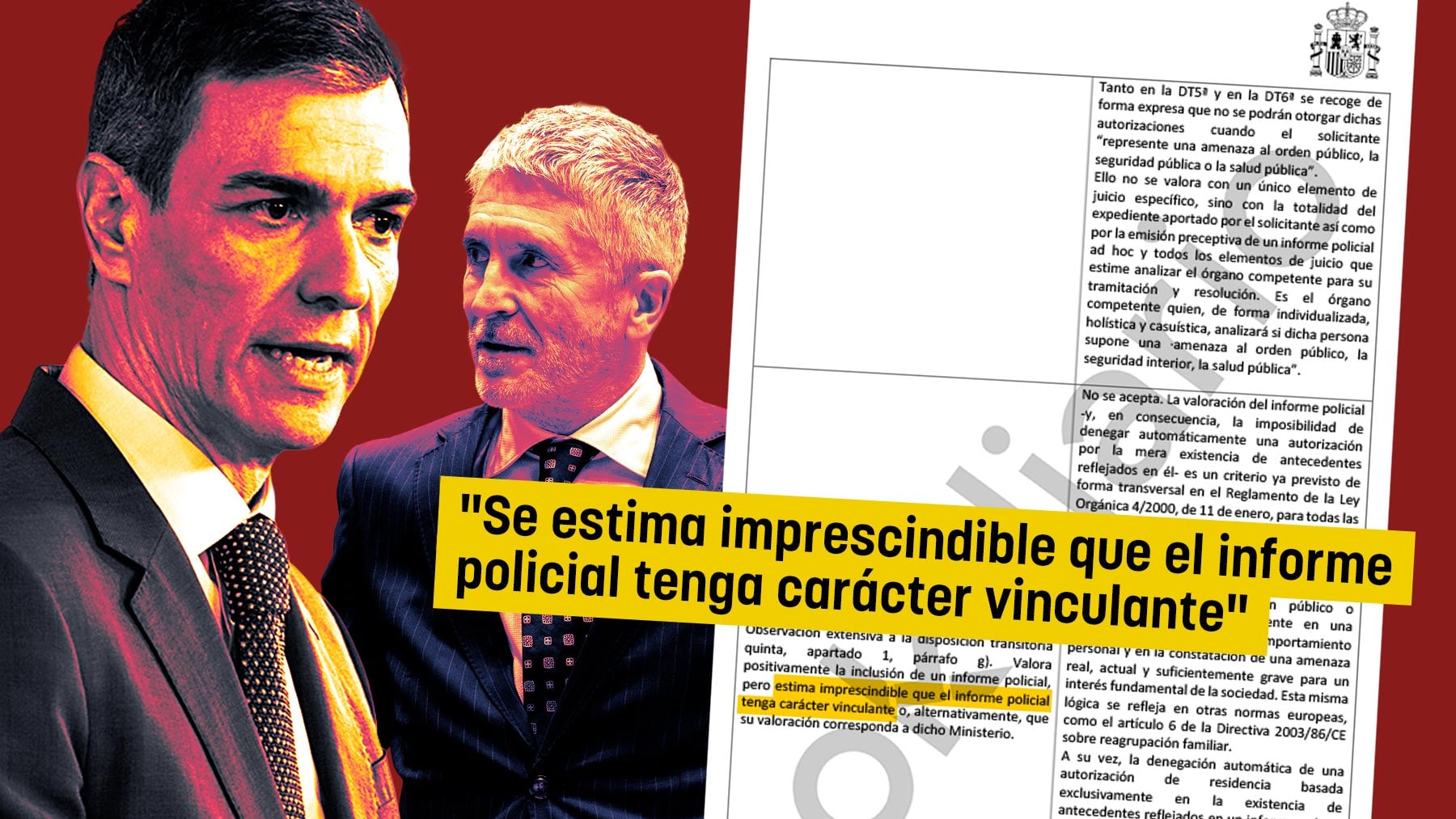 Sánchez rechazó que el informe policial fuera vinculante para la regularización como exigía Interior