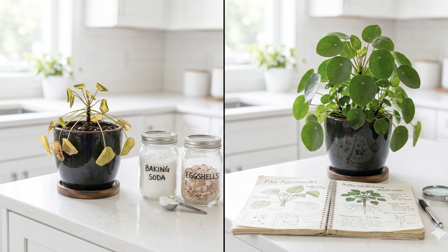 Diferencia entre planta muerta y una viva. Foto: ilustración propia.