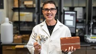 Jonathan Wilker, experto en adhesivos y materiales de la Universidad de Purdue, imita la química que utilizan las ostras para formular recetas de cemento de mejor rendimiento y curado más rápido. (Foto de la Universidad de Purdue/Kelsey Lefever)