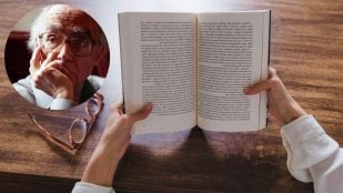 José Saramago. Foto: Sampinz en la Wikipedia italiana, CC BY-SA 4.0, vía Wikimedia Commons // Libro abierto. Foto: Freepik