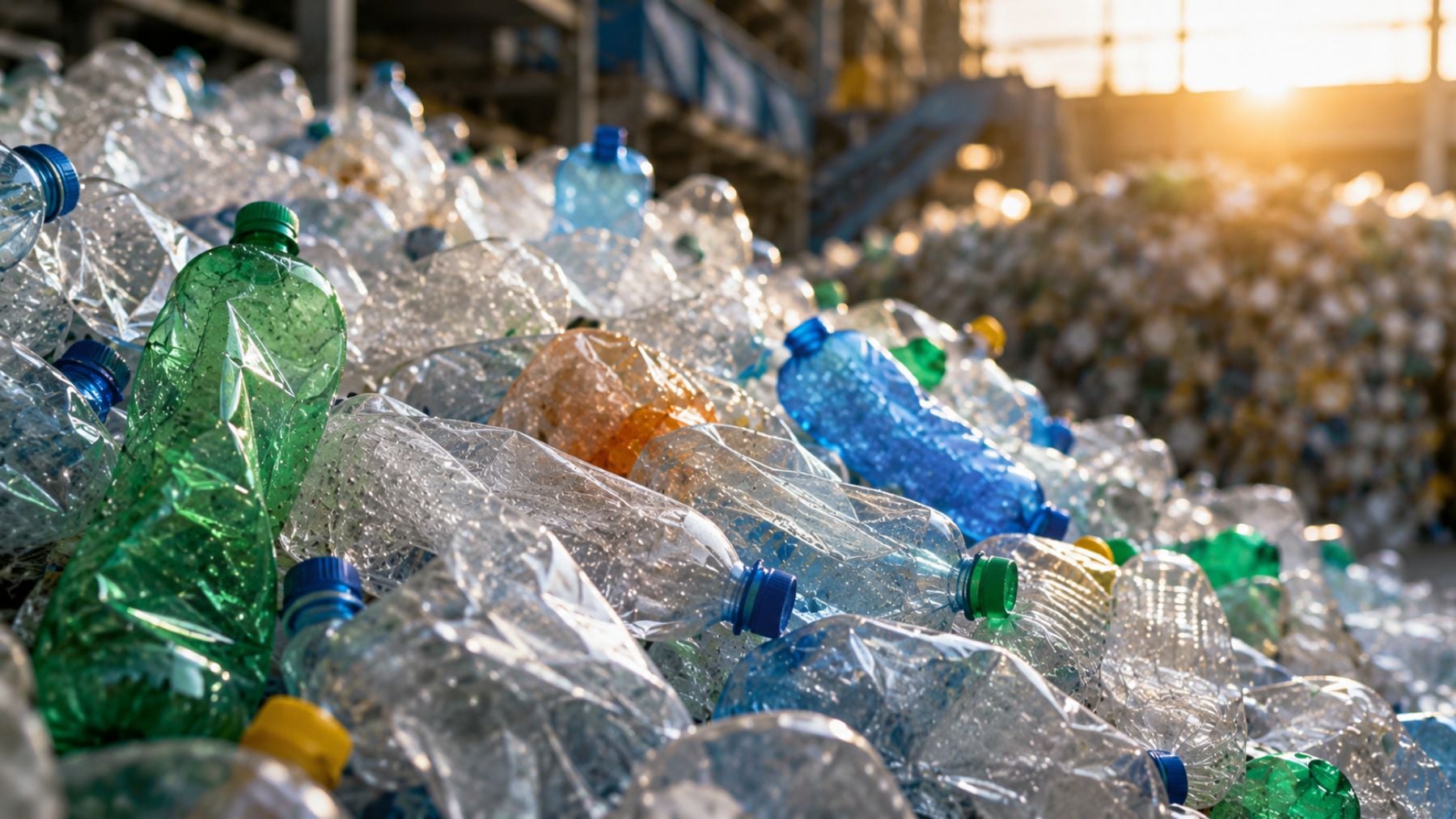 Montaña de botellas de plástico. Generado por IA.