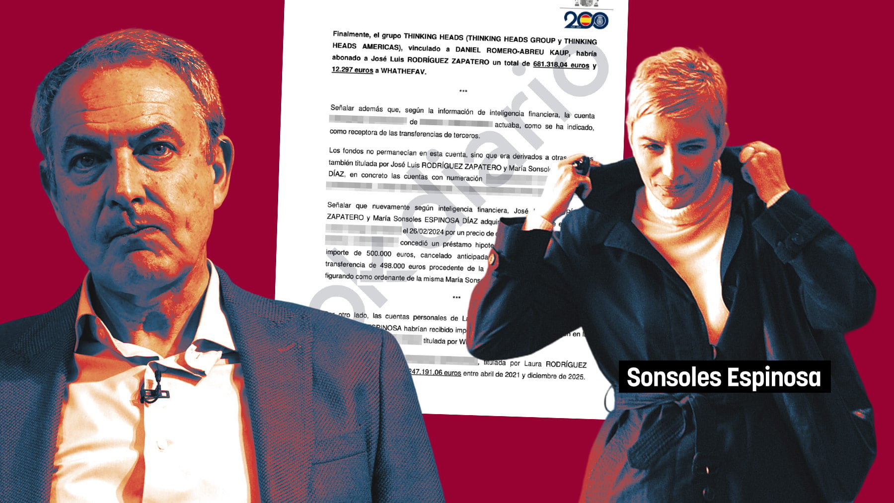 Zapatero pagó una hipoteca de medio millón desde una cuenta de Sonsoles receptora de dinero de la trama
