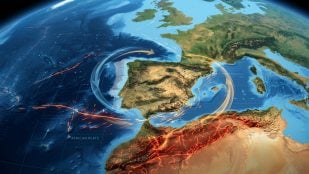 Península ibérica movimiento. Imagen generada con IA.