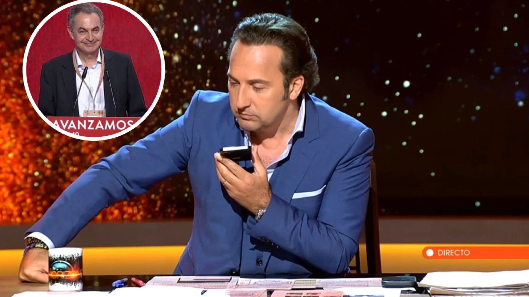 José Luis Rodríguez Zapatero e Iker Jiménez en ‘Horizonte’ (Mediaset).