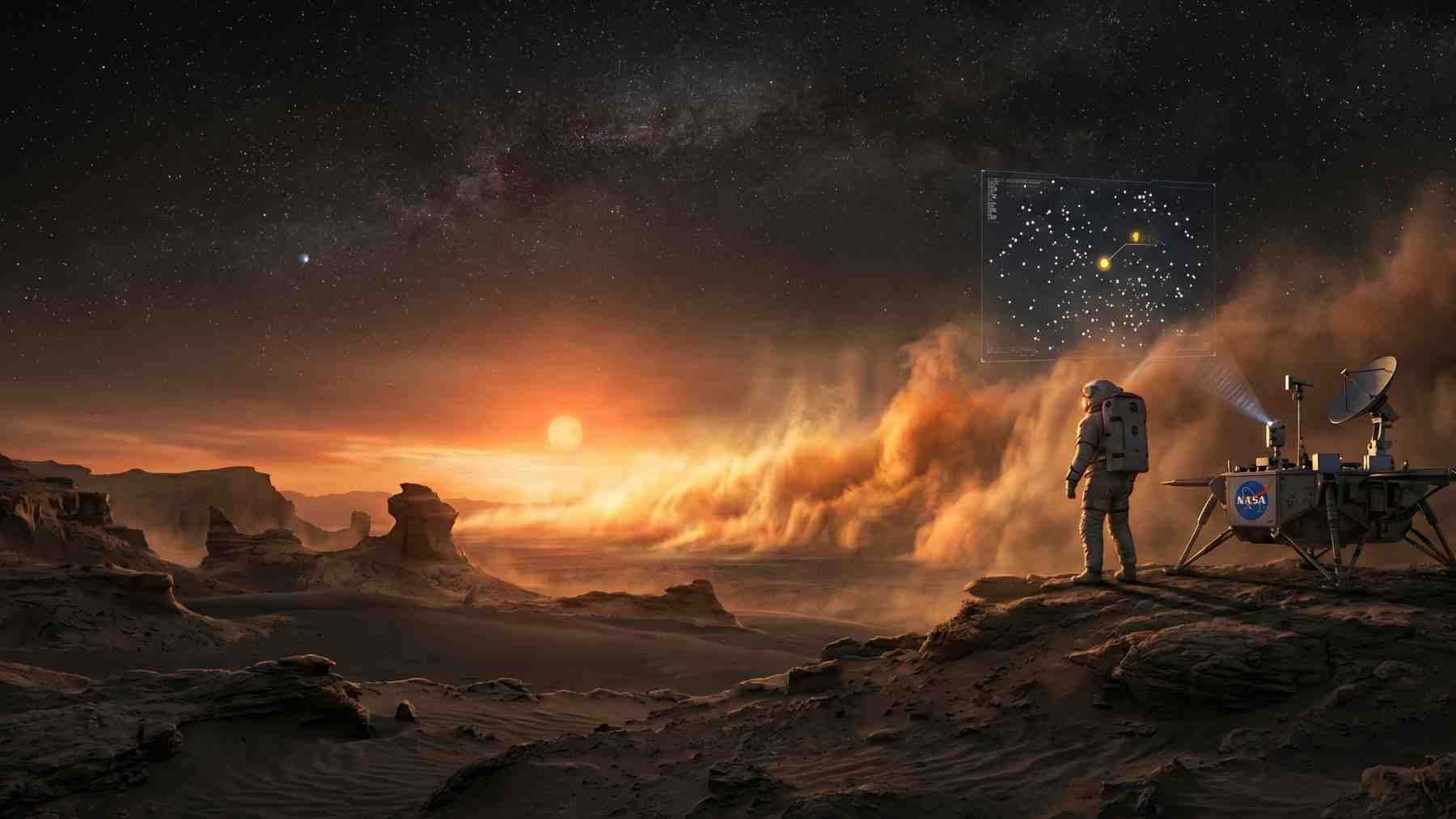La NASA haya un mundo que tiene amaneceres de arena. Imagen generada con IA.