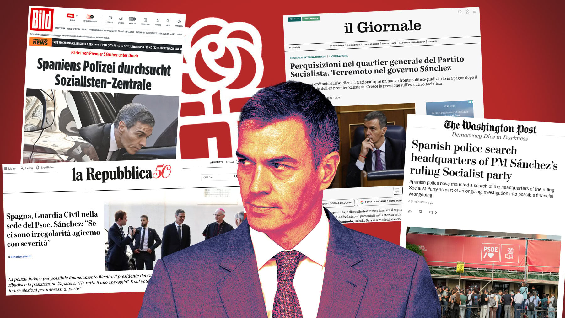La prensa internacional habla del hundimiento del PSOE tras los registros de la UCO: La situación de Sánchez es cada vez más crítica