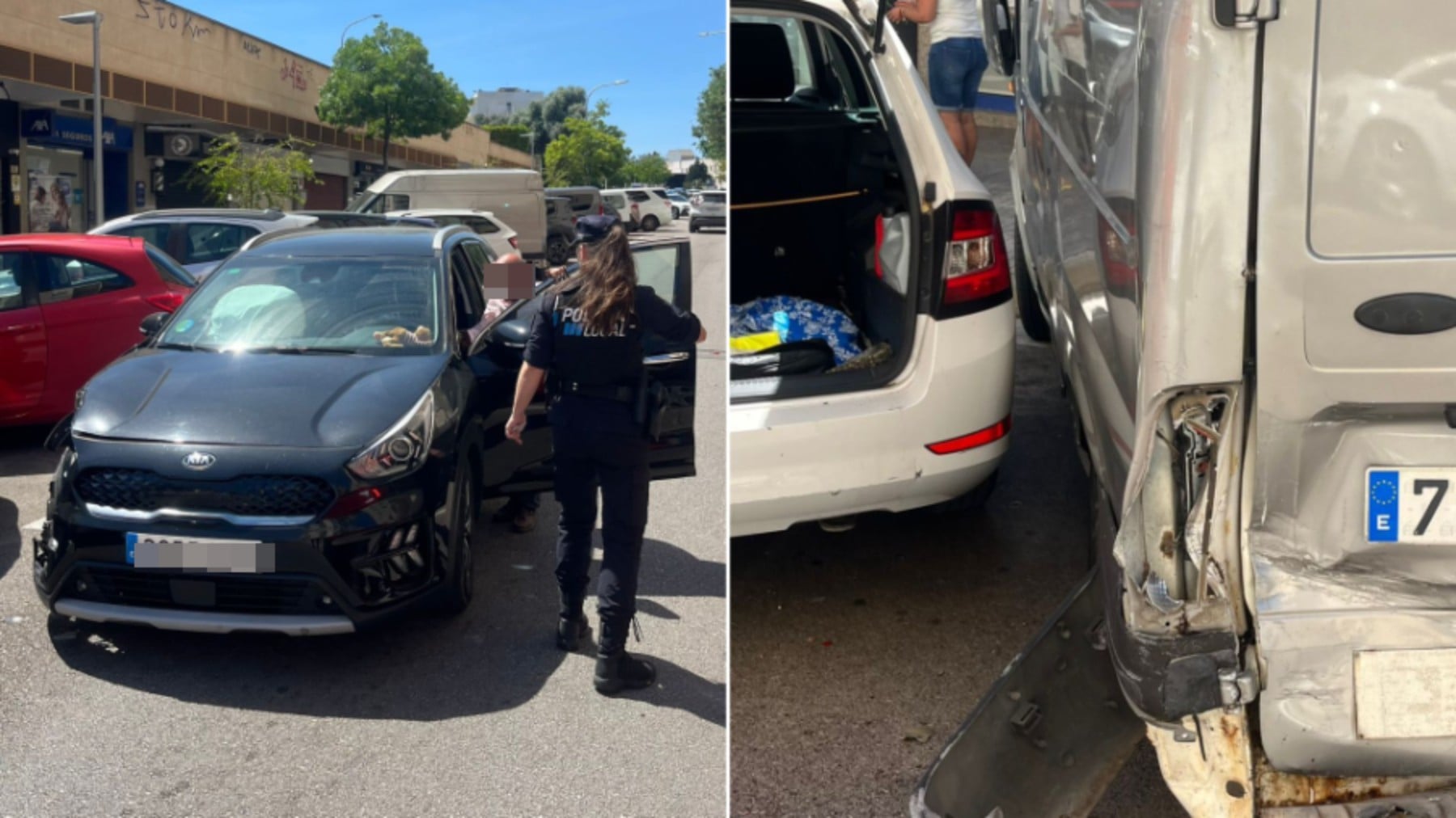Una agente de la Policía Local de Palma, junto al conductor que provocó el accidente.