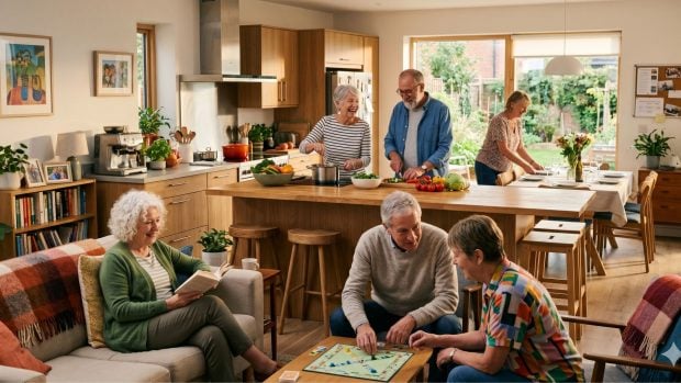 Ancianos en una residencia. Imagen generada por IA.