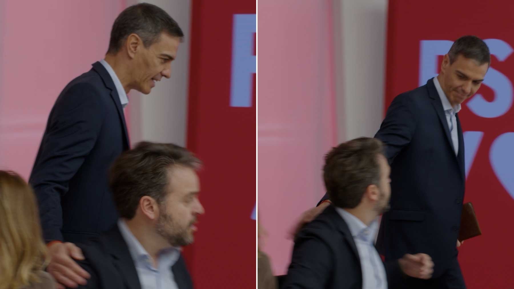 Sánchez saluda con una cariñosa palmada a Juanfran Serrano, implicado en las cloacas del PSOE