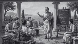 Pitágoras dando clase. Imagen generada con IA.