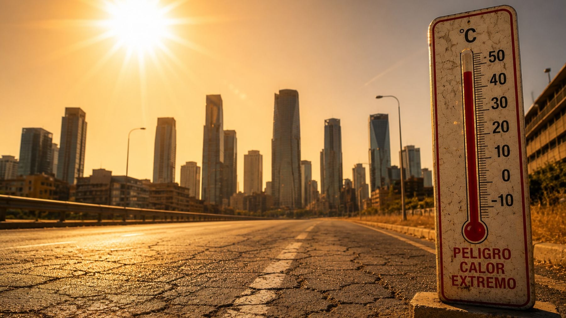 El efecto isla de calor urbano es una grave amenaza medioambiental para las ciudades. Generado por IA.