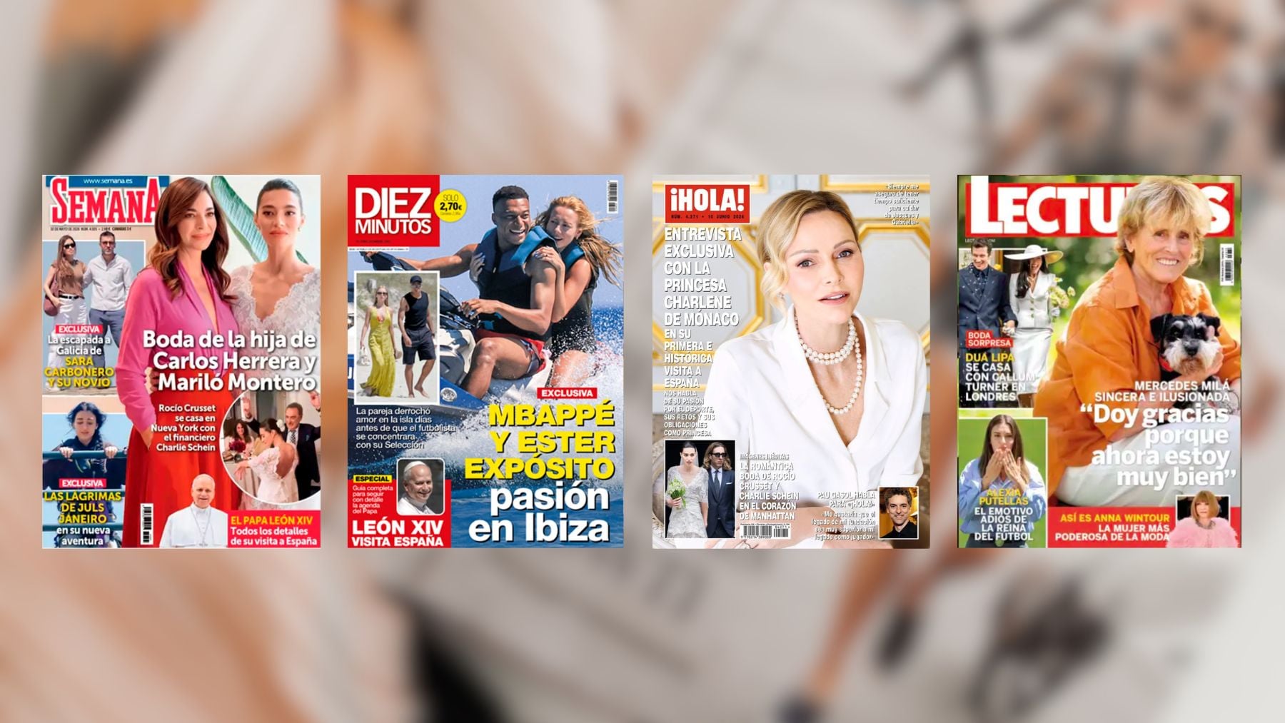 Las portadas de las revistas del corazón: la historia de amor de Ester Expósito y Mbappé, la boda de Rocío Crusset...