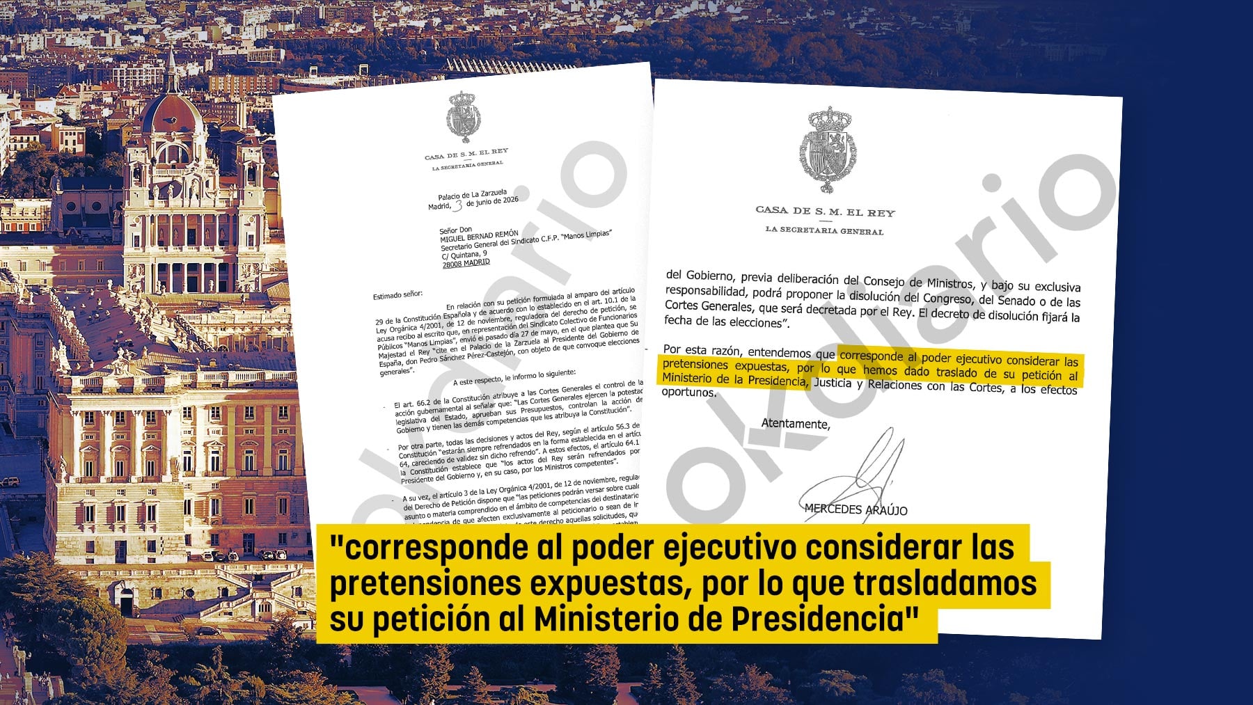 La Casa Real se dirige al Ministerio de Presidencia para trasladar una petición para convocar elecciones