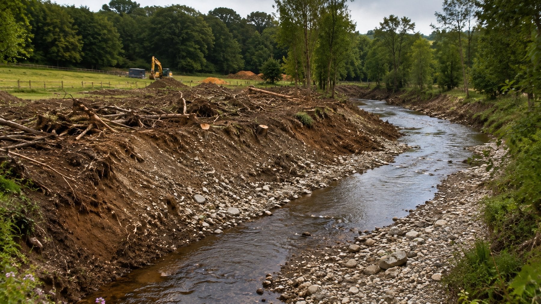 Recreación de obra en el cauce de un río.