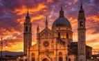 Basílica en el atardecer. Imagen generada con IA.