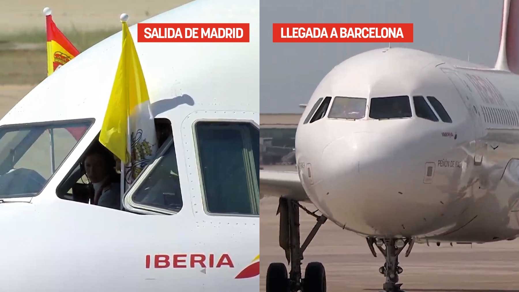 El avión del Papa aterriza en Barcelona sin la ban