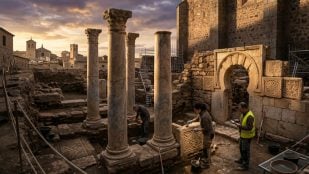 Columnas romanas y restos visigodos. Imagen generada con IA.