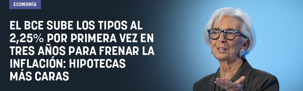 El BCE sube los tipos al 2,25% por primera vez en tres años para frenar la inflación: hipotecas más caras