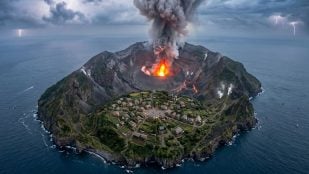 Pueblo Aogashima. Imagen generada con IA.