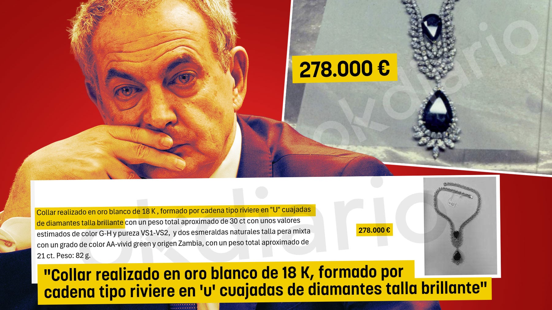 La joya más cara de Zapatero es un collar cuajado de diamantes con esmeraldas de Zambia: 278.000 €