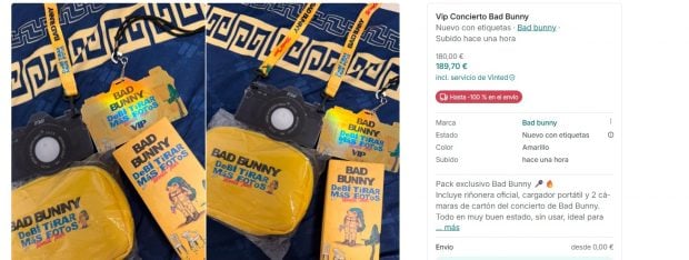 Imagen de uno de los packs de Bad Bunny que se venden en aplicaciones de venta de segunda mano (Vinted).