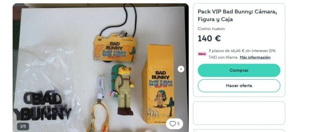 Imagen de uno de los packs de Bad Bunny que se venden en aplicaciones de venta de segunda mano (Wallapop).