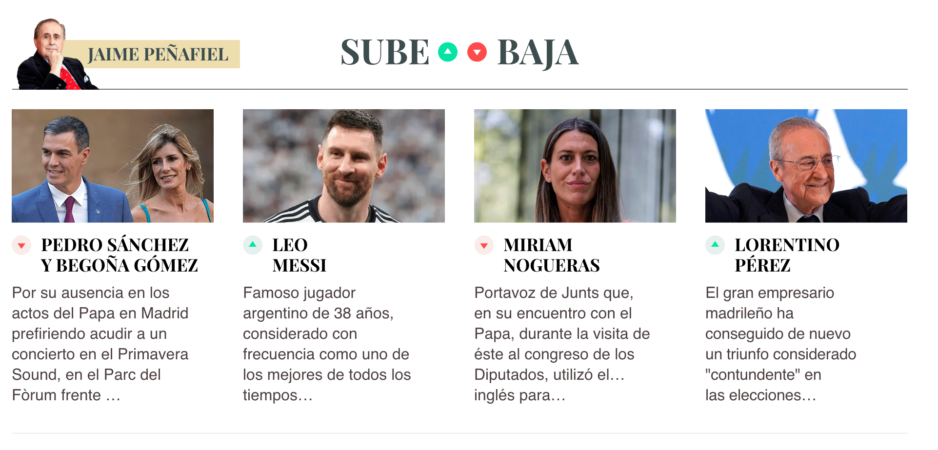Sube & Baja, por Jaime Peñafiel: semana del 6 al 12 de junio
