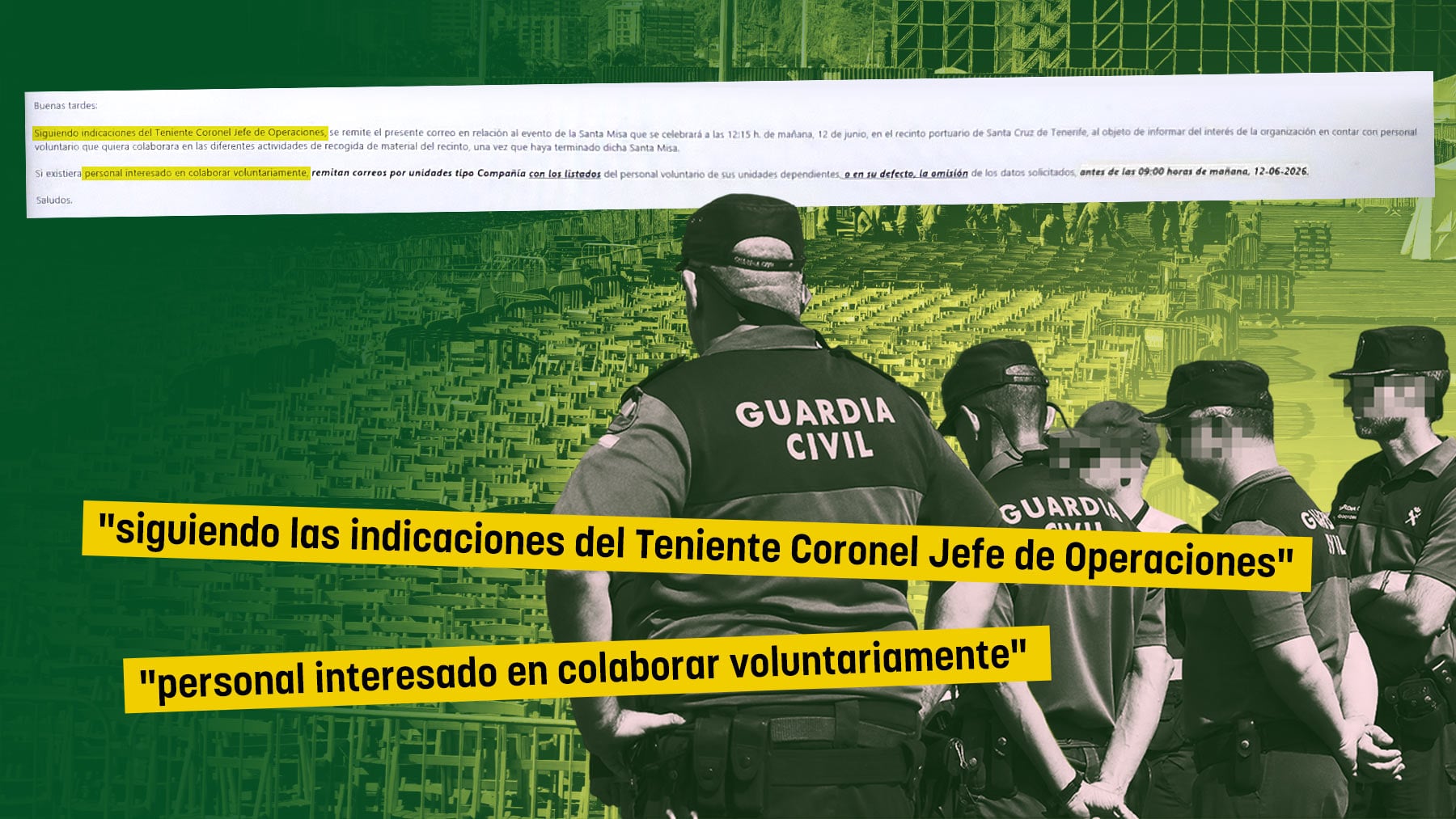Guardias civiles estallan contra un mando: Quería usarnos de operarios para recoger el material del evento del Papa