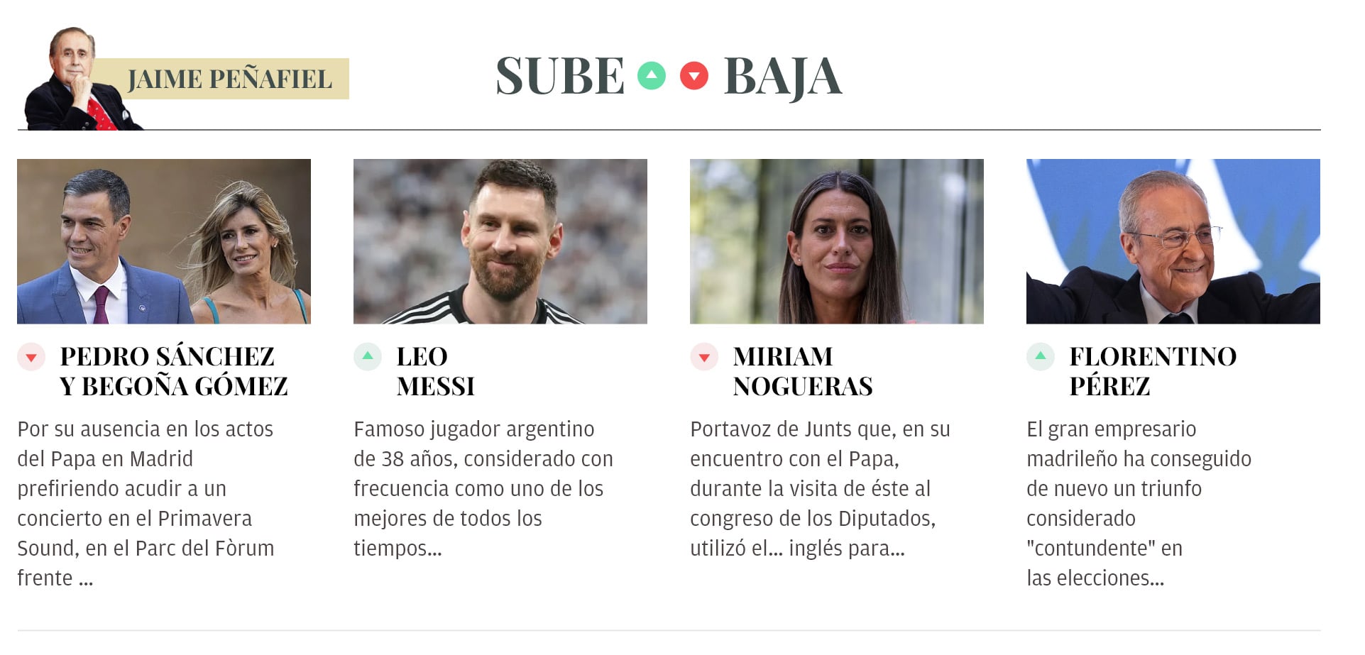 Sube & Baja, por Jaime Peñafiel: semana del 6 al 12 de junio
