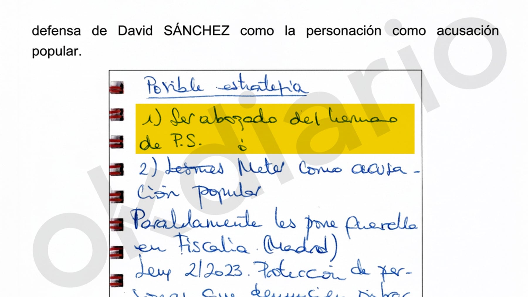 La UCO halla una anotación de Leire sobre David Sánchez que demuestra que las siglas P.S. son las de Pedro Sánchez