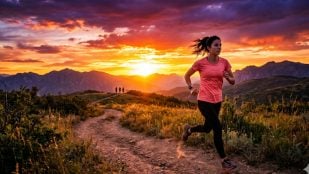 Una mujer corriendo al atardecer. Imagen generada con IA.