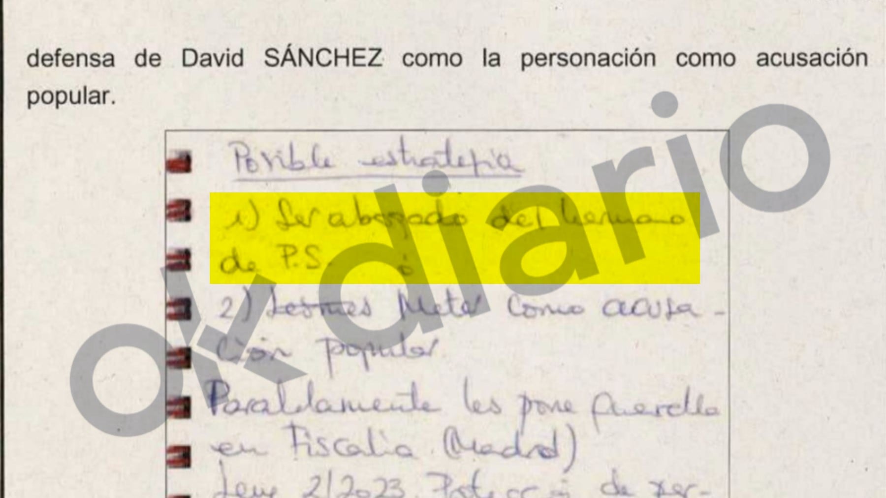 La UCO halla una anotación de Leire sobre David Sánchez que demuestra que las siglas P.S. son las de Pedro Sánchez