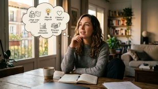 Mujer hablando sola. Imagen generada con IA.