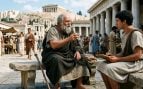 Sócrates dando clase. Imagen generada con IA.