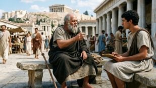 Sócrates dando clase. Imagen generada con IA.